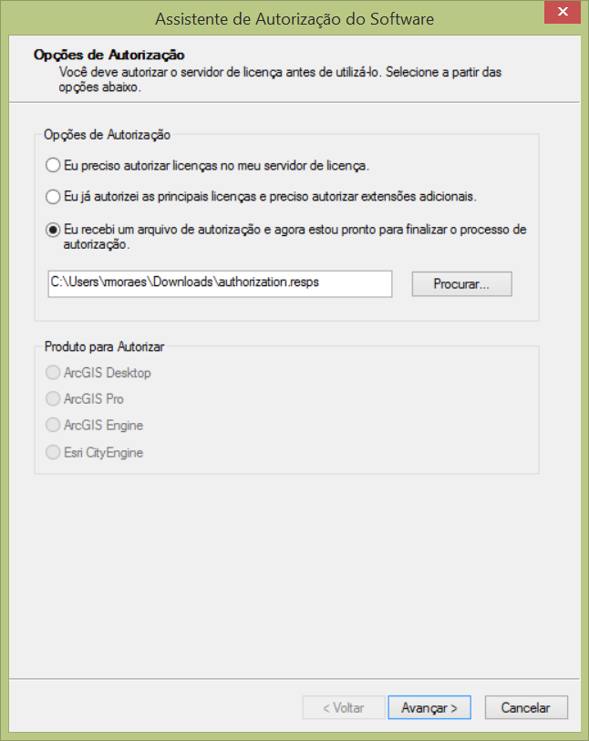 Autorização do ArcGIS Desktop Concurrent Use Offline