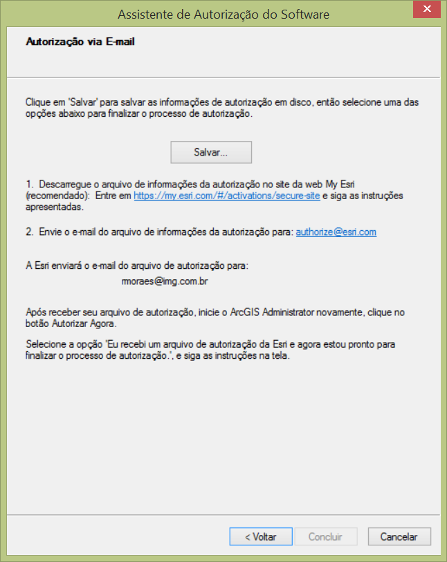 Autorização do ArcGIS Desktop Concurrent Use Offline