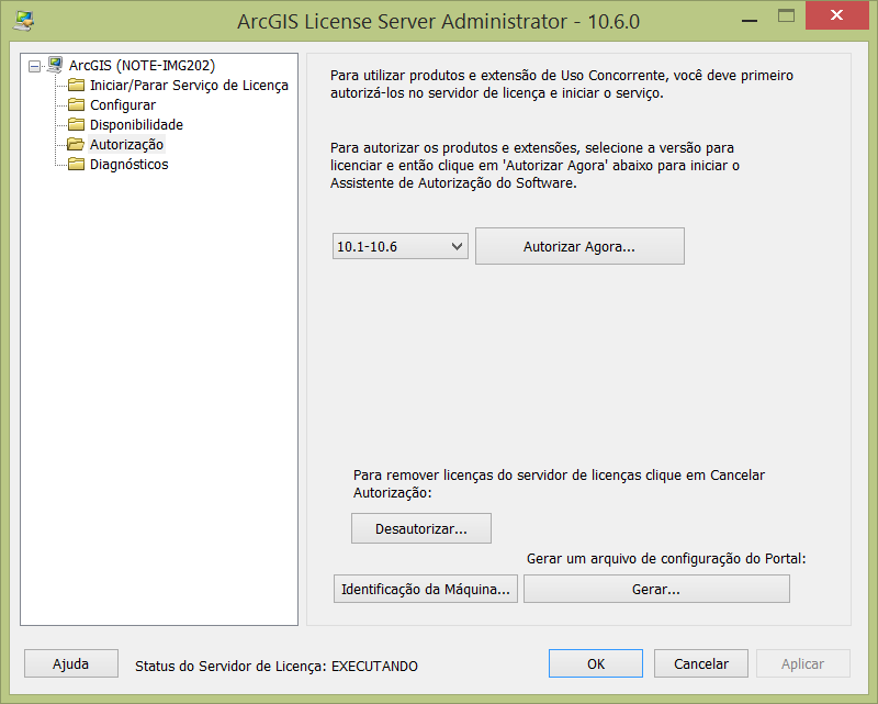 Autorização do ArcGIS Desktop Concurrent Use Offline