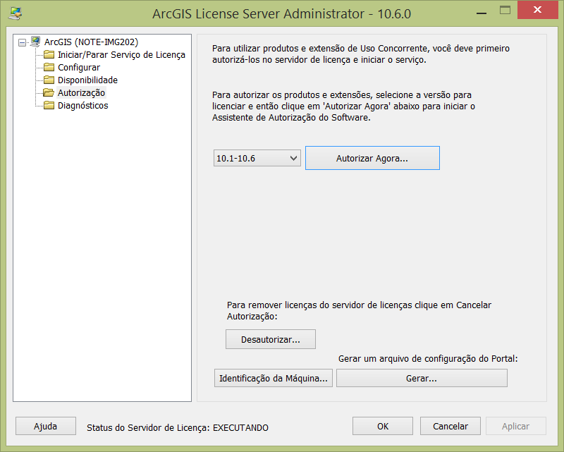 Autorização do ArcGIS Desktop Concurrent Use Online