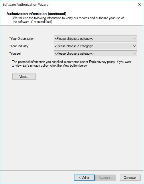 Autorização do ArcGIS Desktop Single Use Offline