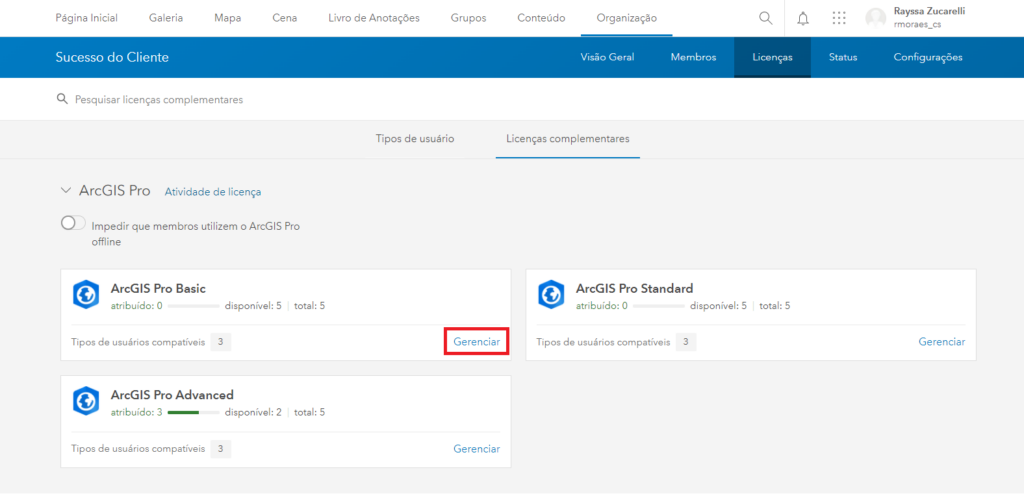 Autorização do ArcGIS PRO com usuário nomeado do ArcGIS Online ou Portal for ArcGIS